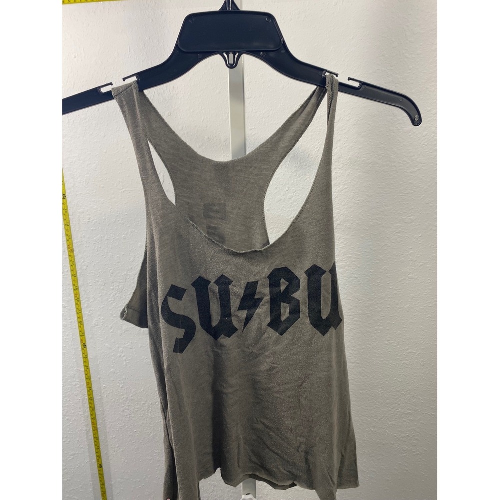 Next Level Apparel SUBU Graphic Racerback Tank Top Gray Medium Distressed Hem